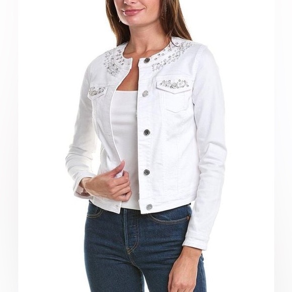 Joseph Ribkoff Jackets & Blazers - Joseph Ribkoff Vanilla Embellished Button-Down Bling Denim Jacket 241912 SZ M